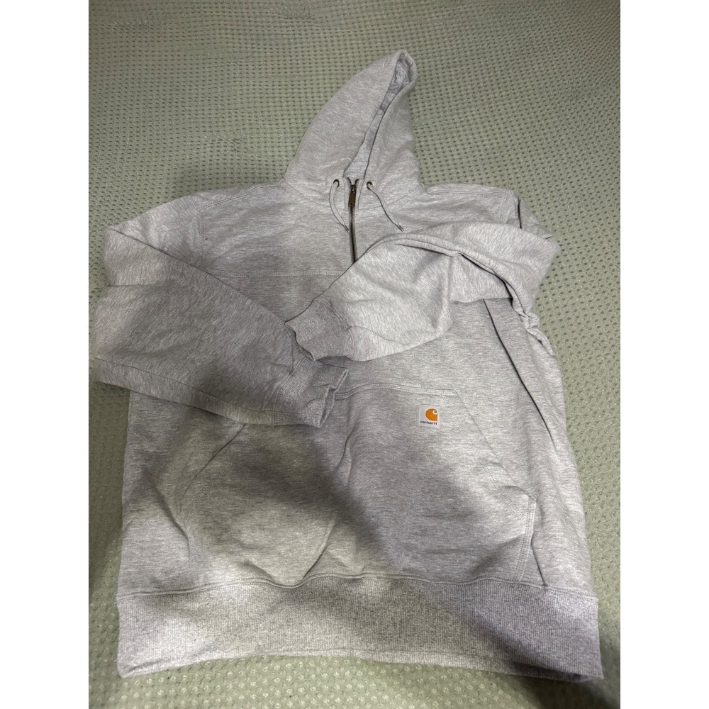 Carhartt Mens Quarter Zip Hoodie Heather Gray Workwear Sweatshirt XL